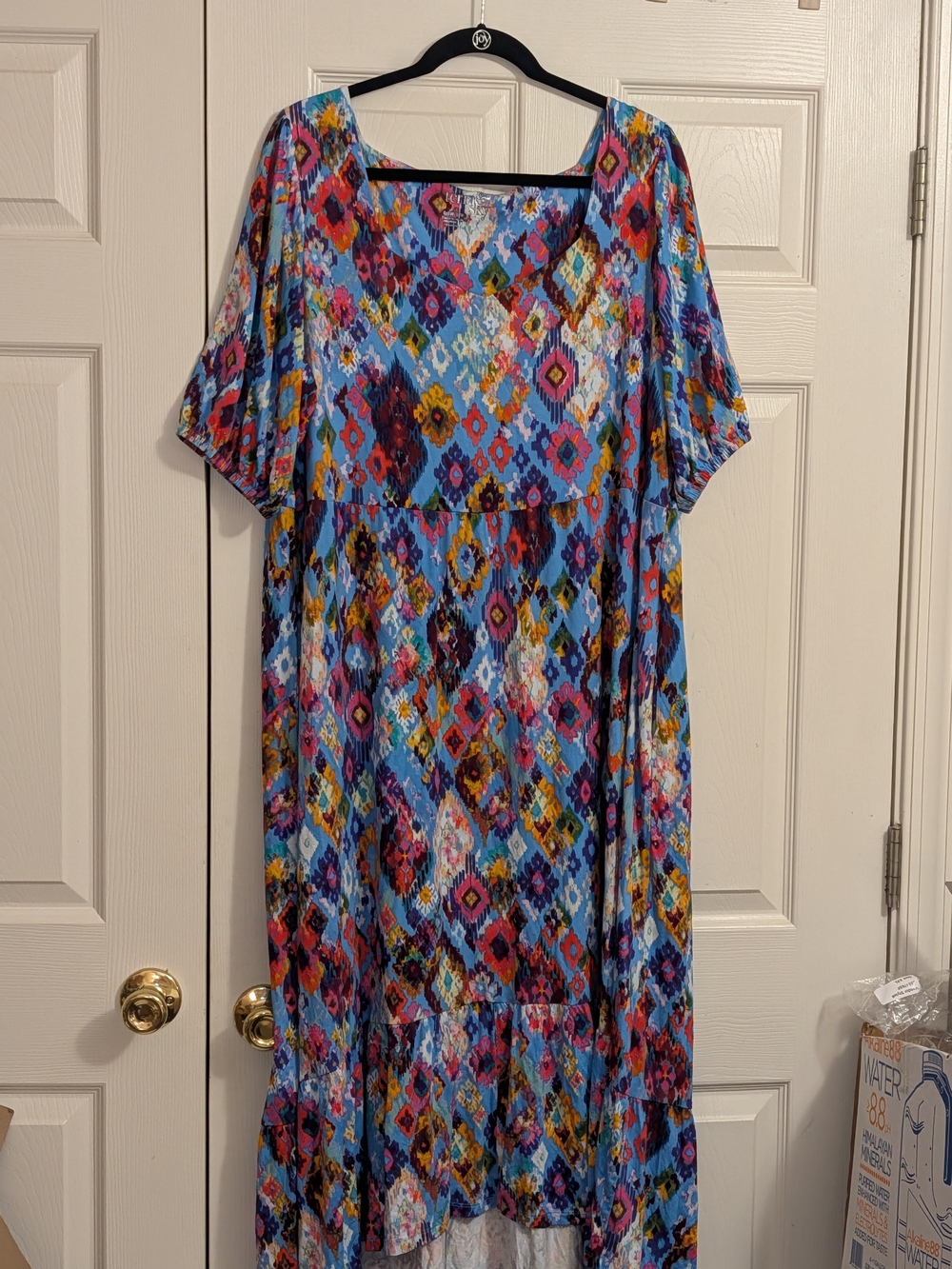Terra & Sky Blue Multi-Color Diamond Print Maxi Dress